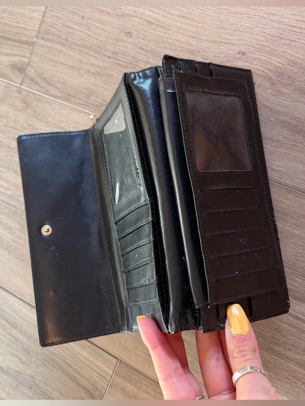 Coach Signature Canvas Continental Wallet in Black and Tan